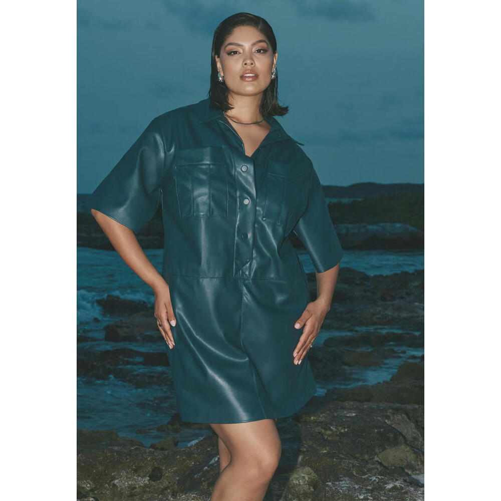 ELOQUI FAUX LEATHER SHIRT DRESS SZ XL